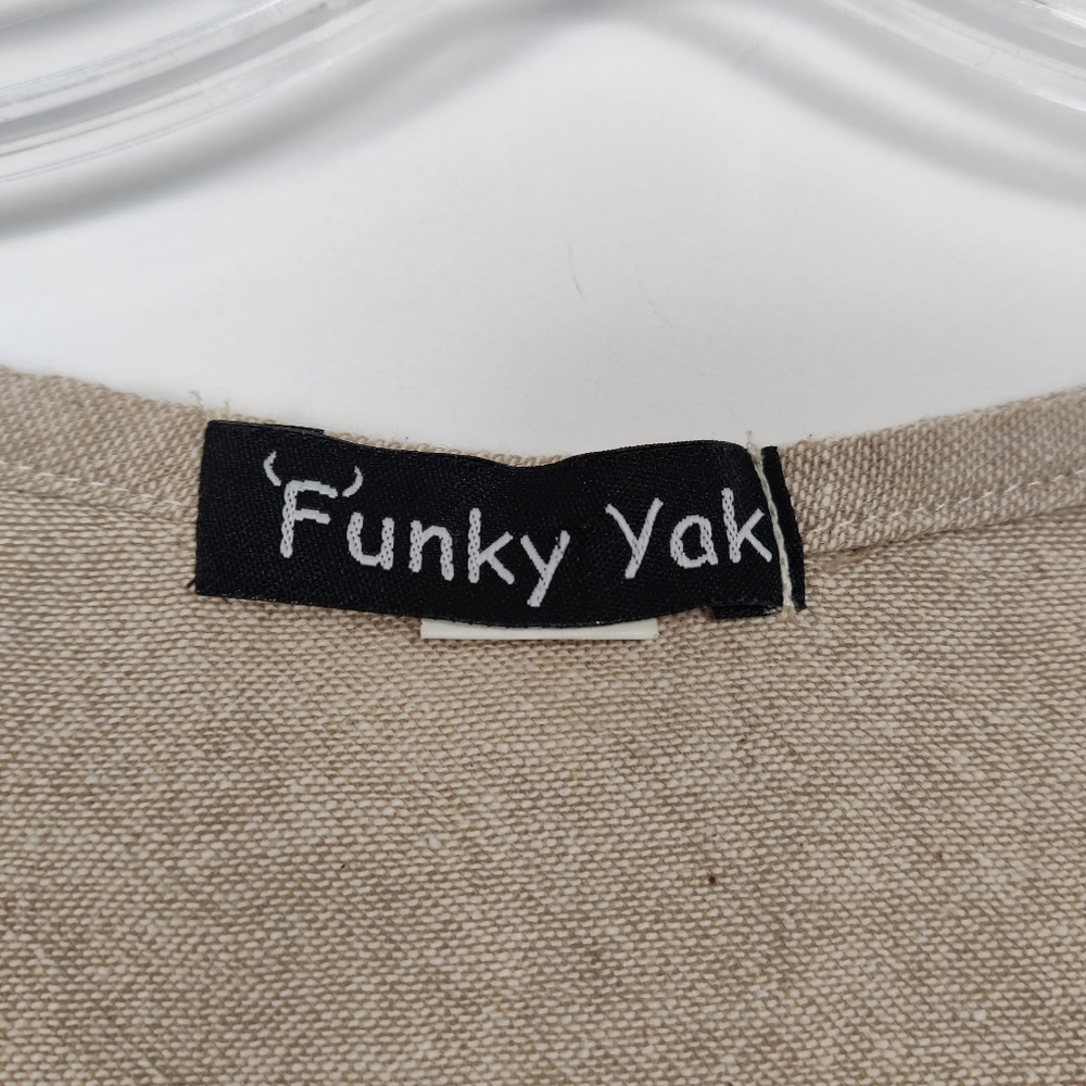 Funny Yak Women's Flax Beige 100% Cotton Dress Size Large Hippie Boho Lagenlook - Picture 3 of 8